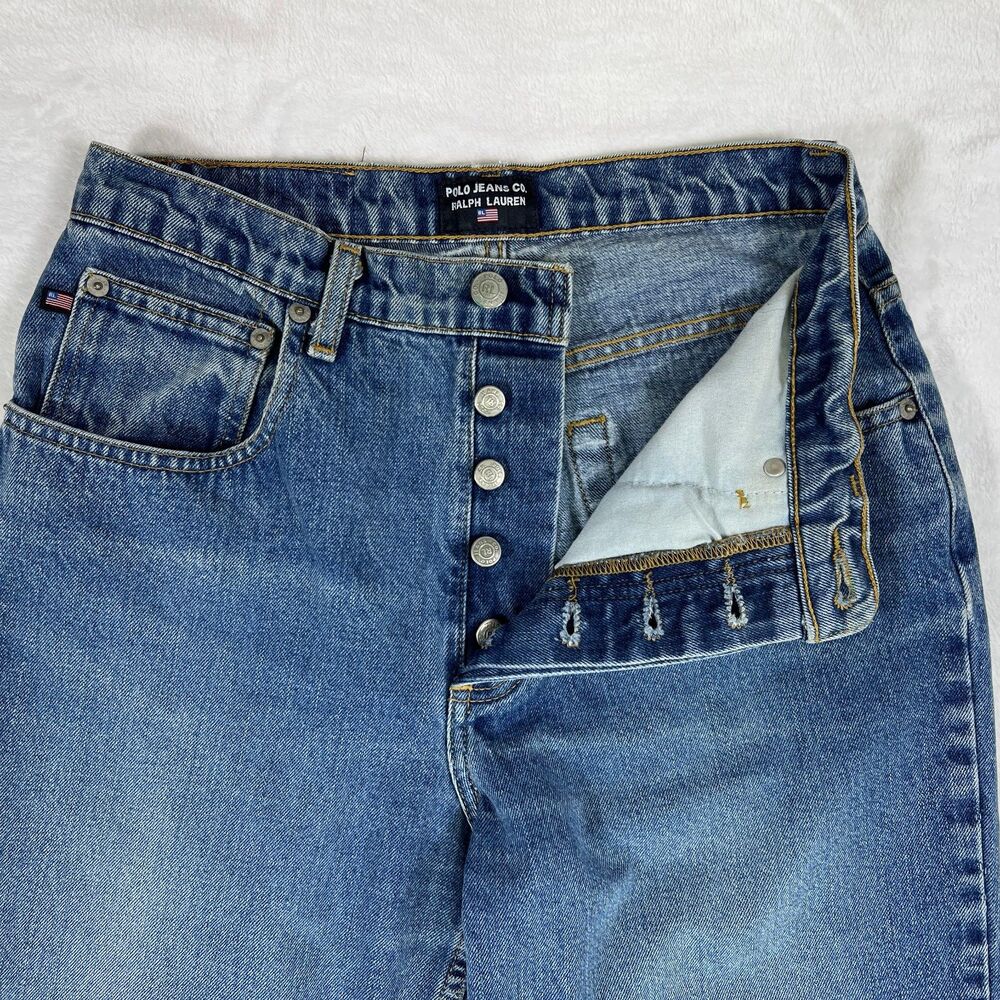 Polo Jeans Co Ralph Lauren Button Fly Jeans Womens Size 10 RL Leather Patch Y2K